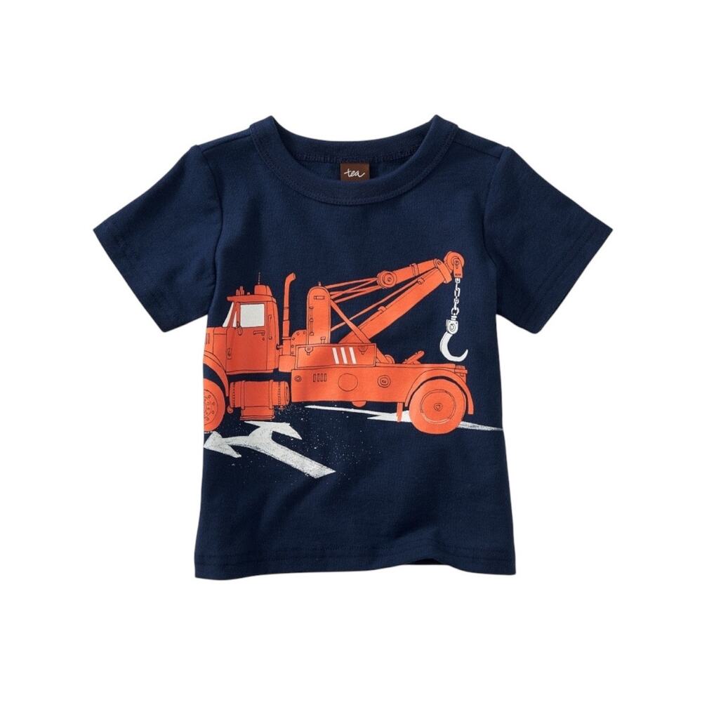 NEW Tea Collection Tow Truck in Whale Blue Graphic Tee size 3-6 months